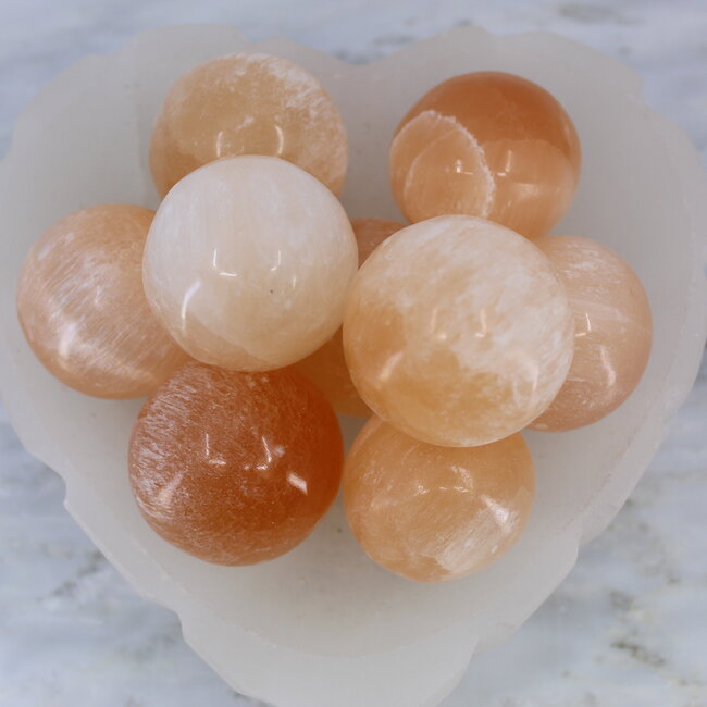 Orange Peach Selenite (Satin Spar Gypsum) Sphere Orbs Globes - 40mm