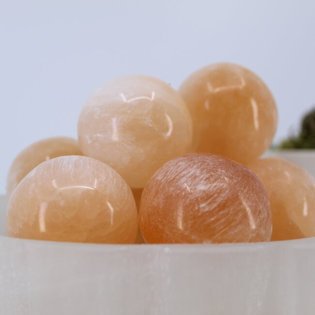 Orange Peach Selenite (Satin Spar Gypsum) Sphere Orbs Globes - 40mm