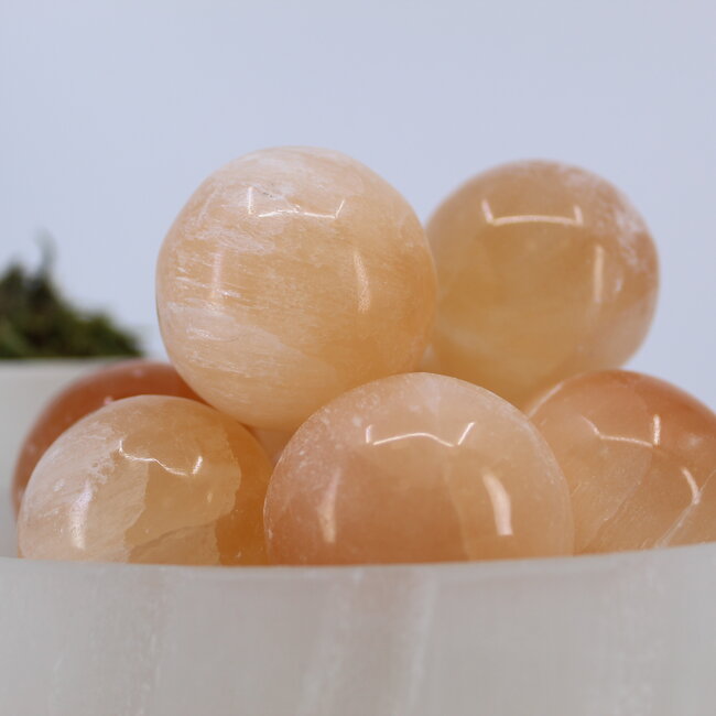 Orange Peach Selenite (Satin Spar Gypsum) Sphere Orbs Globes - 40mm