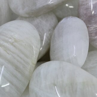 White Moonstone Palm Pillow Pocket Stone - Medium (2-3") High Flash