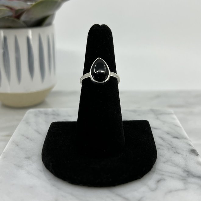 Black Onyx Ring-Size 6 Teardrop/Pear Sterling Silver