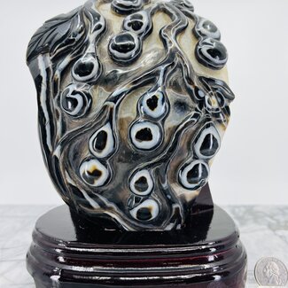 Black Agate Plant Sculpture with Stand- 9"