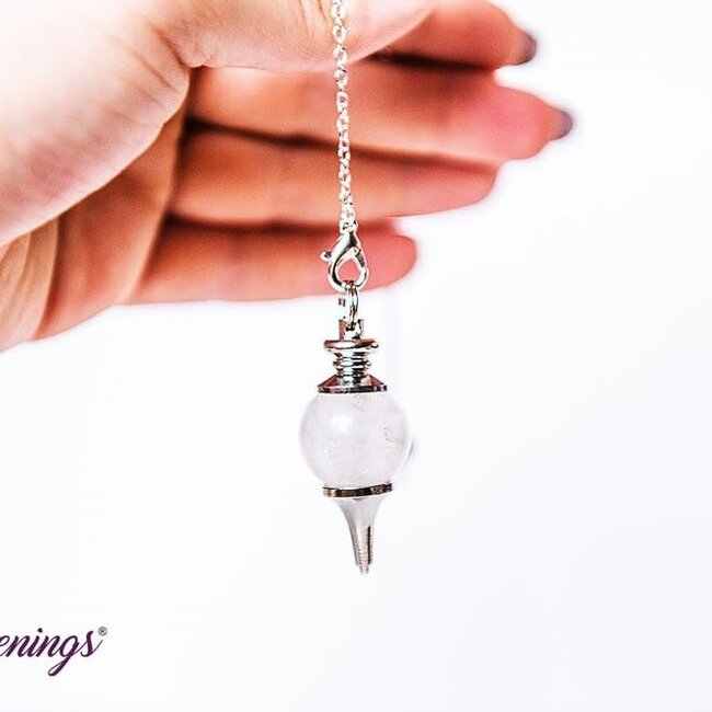 Clear (Crystal) Quartz Pendulums - Round Sephoroton Dowsing Divination Silver Chain-Gemstone Crystal