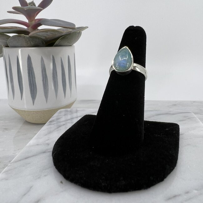 Green Moonstone (Garnierite) Rings - Size 6 Teardrop Pear Sterling Silver