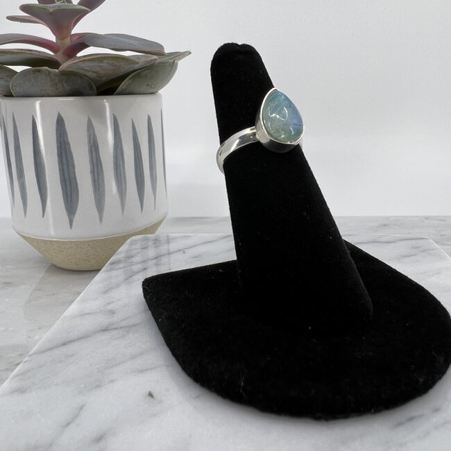Green Moonstone (Garnierite) Rings - Size 6 Teardrop Pear Sterling Silver