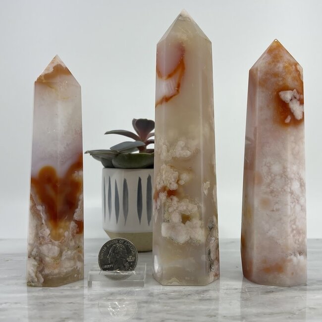 Flower (Cherry Blossom) Agate & Carnelian Tower Point Generator - XL Extra Large (5-6")