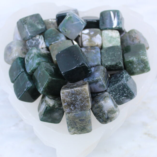 Moss Agate Cubes 1"
