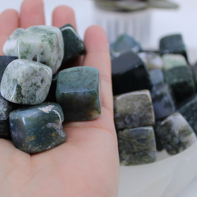 Moss Agate Cubes 1"
