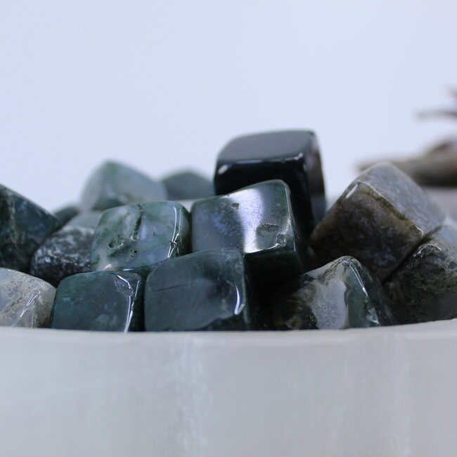 Moss Agate Cubes 1"