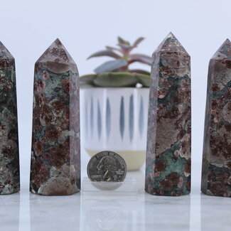 Green Flower Jasper (Sakura Rhyolite) Tower Point Generator- Medium (3-4")