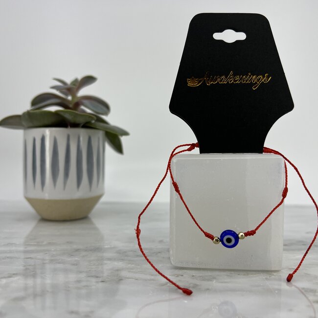 Evil Eye Bracelets - Red 7 Seven Knot Gold Beaded - Adjustable Parachute Corded Blue Eye