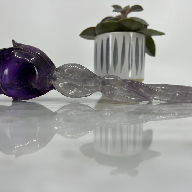 Amethyst Rose Wand Sculpture - Carving 8" XL Large