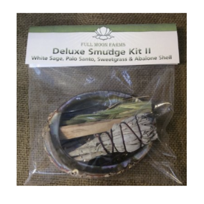 Deluxe Smudge Sage Kit Set 2 (Sage Palo Sweetgrass & Abalone Shell) - Full Moon Farms