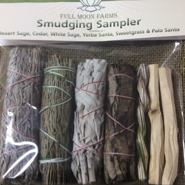 Smudging Sampler - Sage Smudge Kit - Full Moon Farms - Desert, Cedar, White Sage, Yerba, Sweetgrass, Palo