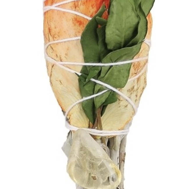 White Sage Rose Petals Morton Leaves & Citrine Smudge Torch Stick - 3"
