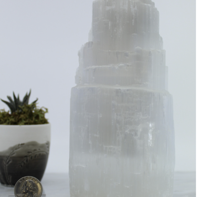 Selenite (Satin Spar Gypsum) Single Iceberg Tower Lamp Light - 8" (Cord & Bulb Included)
