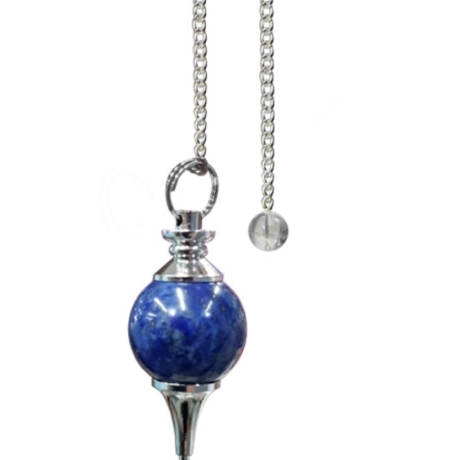 Lapis Lazuli Pendulums - Round Sephoroton Ball Dowsing Divination Silver Chain - Gemstone Crystal