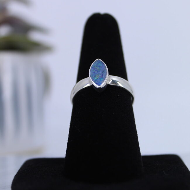 Blue Opal Ring-Size 8 Marquise Sterling Silver