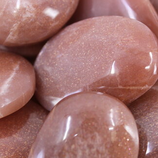 Peach Moonstone Palm Pillow Pocket Stone Medium (High Flash)