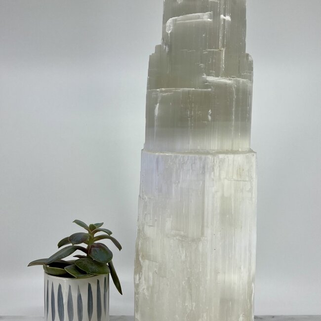 Selenite (Satin Spar Gypsum) Single Iceberg Tower Lamp Light - Large 14" (Cord & Bulb Included)