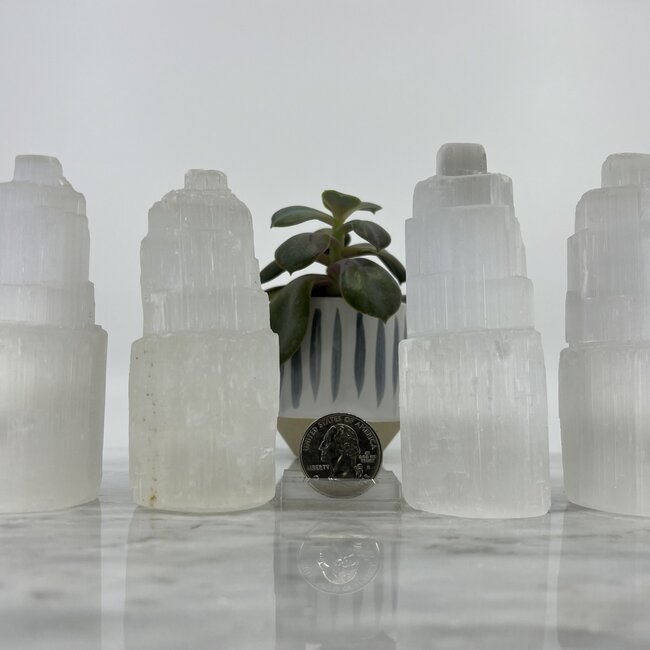 Selenite (Satin Spar Gypsum) Iceberg Tower Point Generator - Small 4"