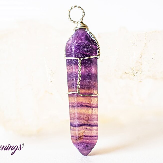 Rainbow Fluorite Pendants - Wire Wrapped Faceted Points - Silver Plated