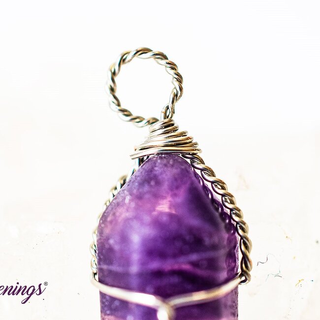 Rainbow Fluorite Pendants - Wire Wrapped Faceted Points - Silver Plated