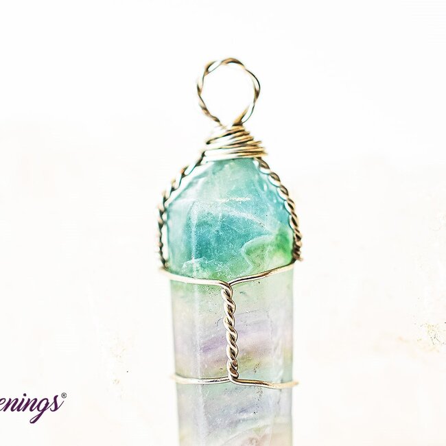Rainbow Fluorite Pendants - Wire Wrapped Faceted Points - Silver Plated