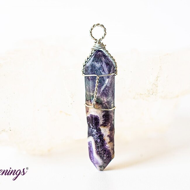 Rainbow Fluorite Pendants - Wire Wrapped Faceted Points - Silver Plated