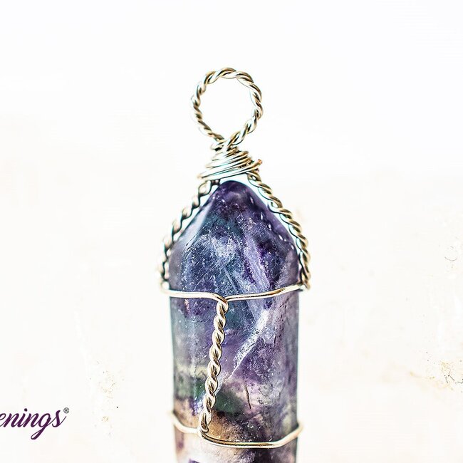 Rainbow Fluorite Pendants - Wire Wrapped Faceted Points - Silver Plated