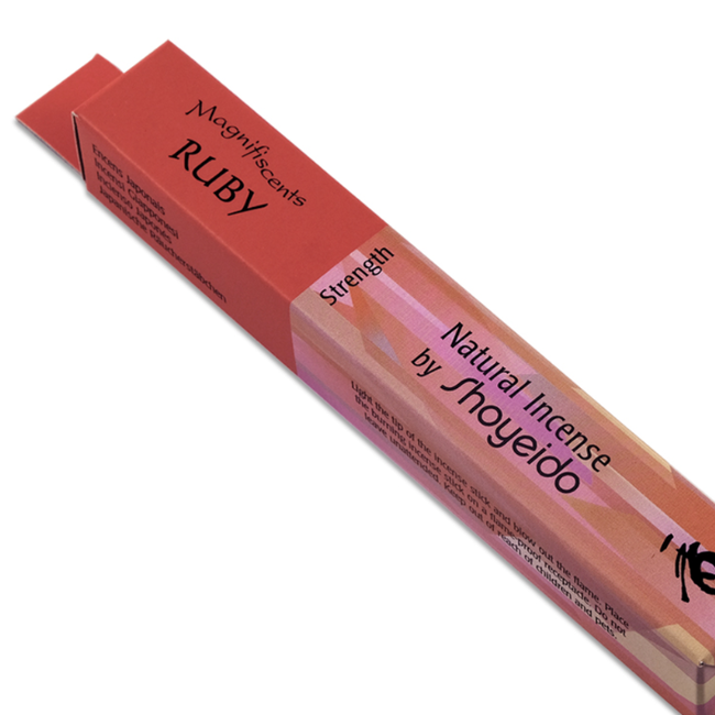 Natural Incense - Ruby (Strength) Cinnamon Sandalwood Saussurea Patchouli - 30 Sticks, 9g-Shoyeido
