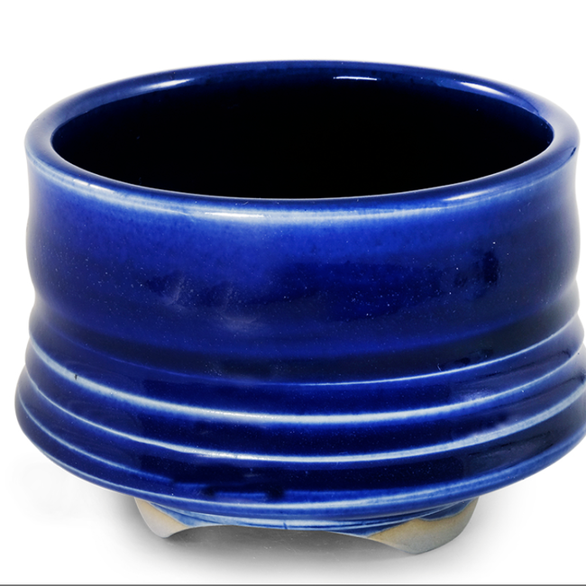 Incense Stick Burners Holders - Contour Colbalt Blue Ceramic Bowl with Powder Alter Ash