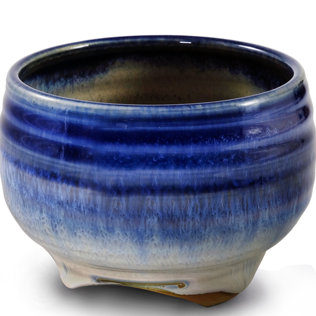 Incense Stick Burners Holders - Blue & Tan Ceramic Bowl with Powder Alter Ash