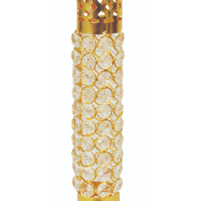 Crystal Incense Stick Burner Holder-Upright Brass Tower 12"