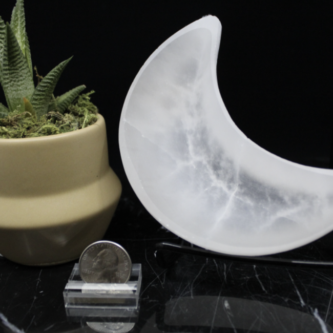 Selenite (Satin Spar Gypsum) Charging Bowl Dish - 6" Crescent Moon Large