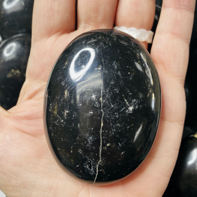 Black Tourmaline Palm Pillow Pocket Stone - Large