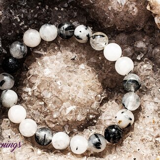 Clear Quartz with Black Tourmaline (Tourmalated Quartz) Bracelets - 8mm Tourmalinated Rutilated