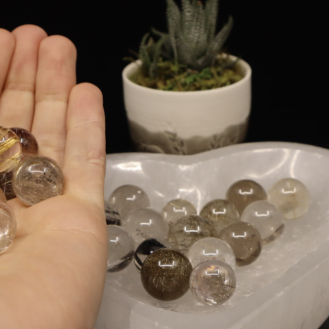 Gold (Golden Rutile Angel Venus Hair) Rutilated Quartz Sphere Orb (AAA Grade) - 15-20mm with Stand