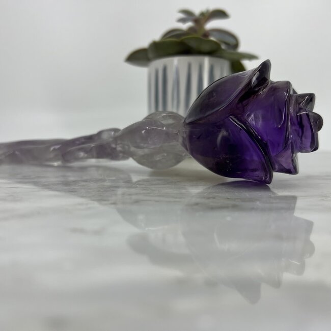 Amethyst Rose Wand Sculpture - Carving 8" XL Large