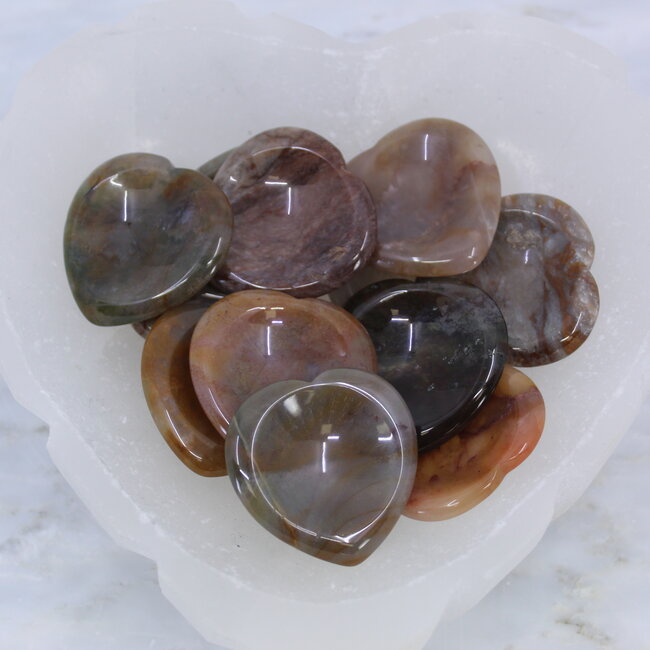 Ocean (Sea Sediment Marine) Jasper Worry (Thumb Fidget Relaxation Pocket) Stones - Hearts