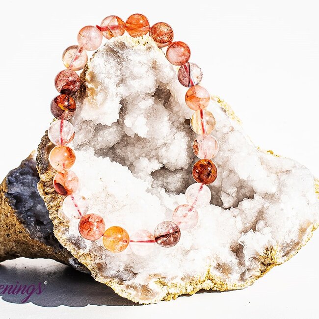 Fire Quartz (Red Hematoid) Bracelets with Rainbows (High Grade) - 7-8mm