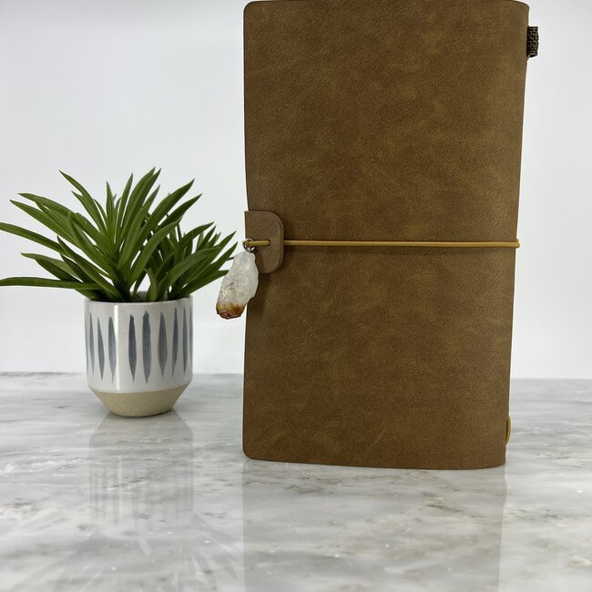 Spiral Moon Goddess Journal Notebook - Brown Tan with Crystal Charm