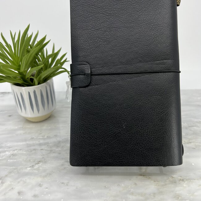 Spiral Moon Goddess Journal Notebook- Black with Crystal Charm