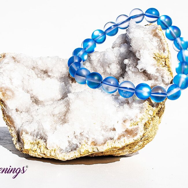 Frosted Mermaid Glass Dark Blue Aura Bracelets - 8mm Colbalt