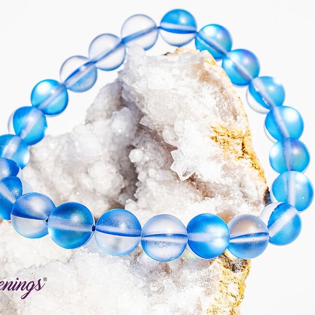 Frosted Mermaid Glass Dark Blue Aura Bracelets - 8mm Colbalt