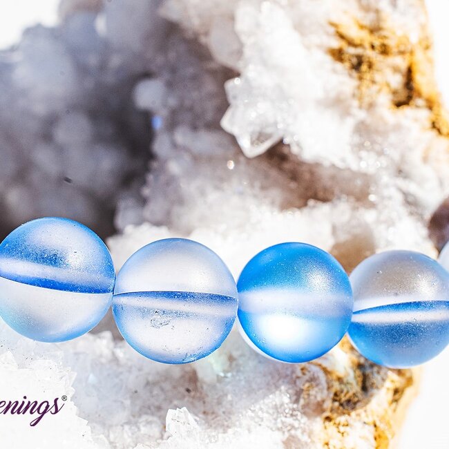 Frosted Mermaid Glass Dark Blue Aura Bracelets - 8mm Colbalt