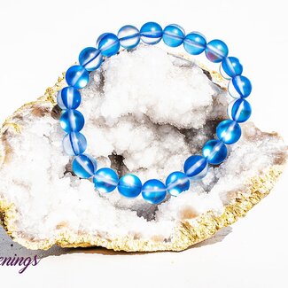 Frosted Mermaid Glass Dark Blue Aura Bracelets - 8mm Colbalt