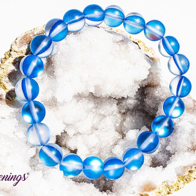Frosted Mermaid Glass Dark Blue Aura Bracelets - 8mm Colbalt