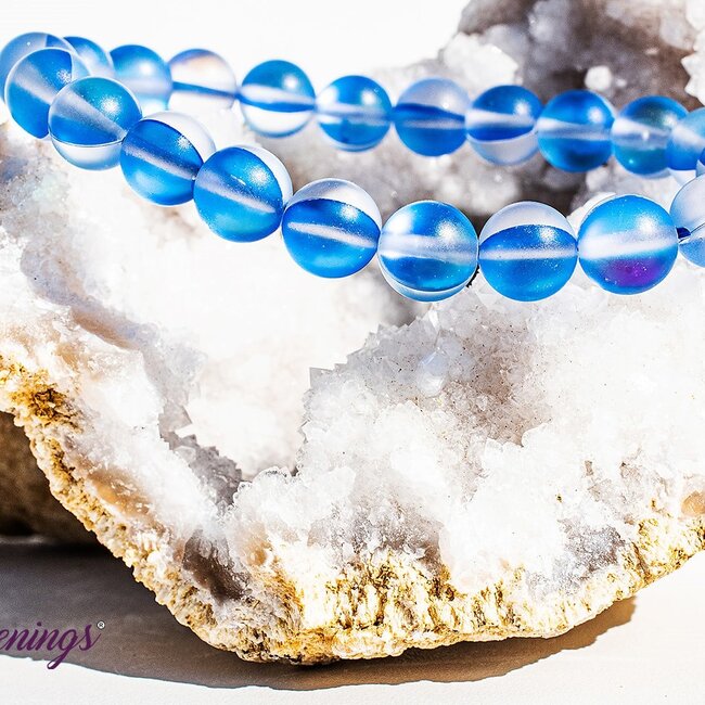 Frosted Mermaid Glass Dark Blue Aura Bracelets - 8mm Colbalt