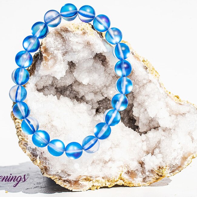 Frosted Mermaid Glass Dark Blue Aura Bracelets - 8mm Colbalt